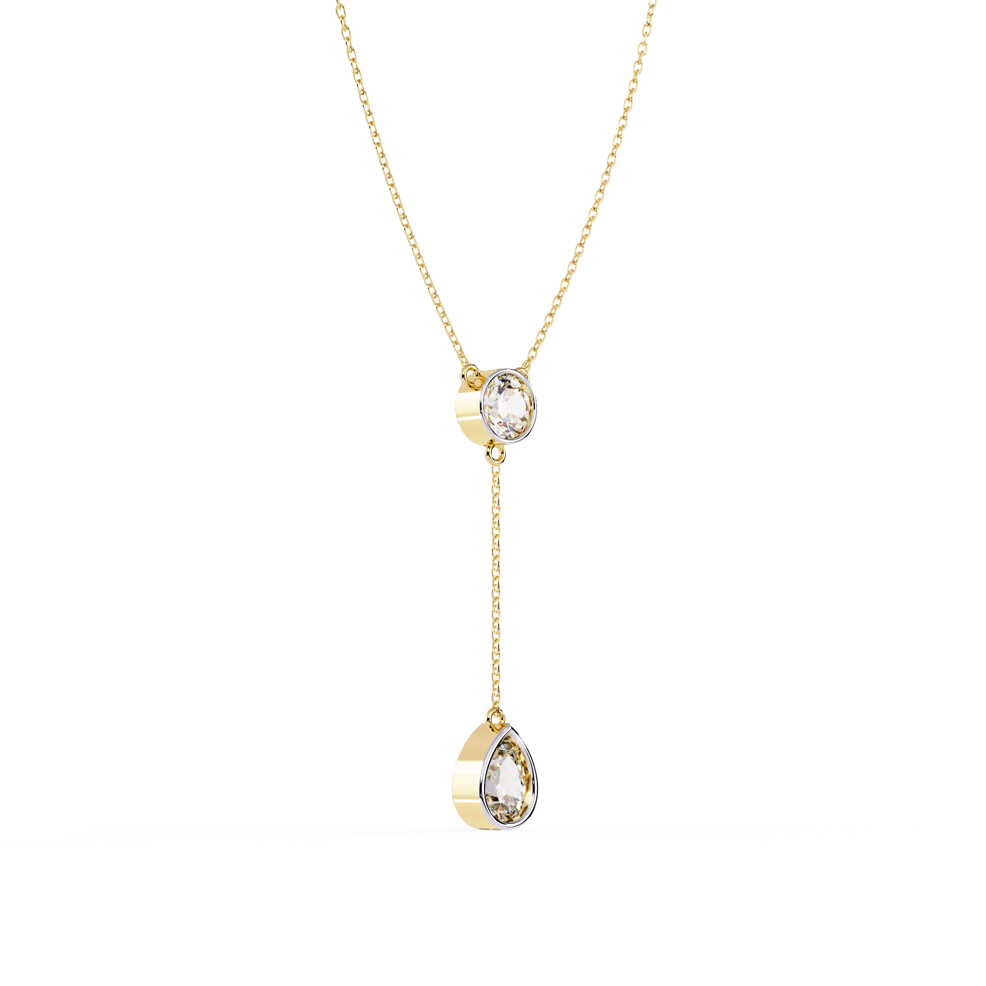 Modern Y Necklace – Round and Pear Lab Grown Diamonds with Chain
