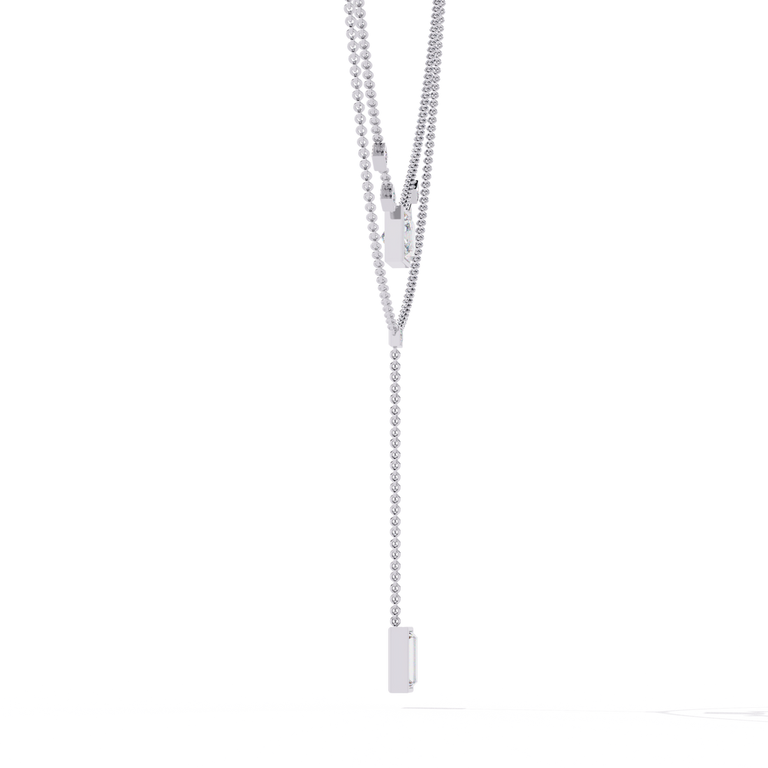 Layered Geometric Necklace with Princess and Baguette Cut lab grown Diamonds
