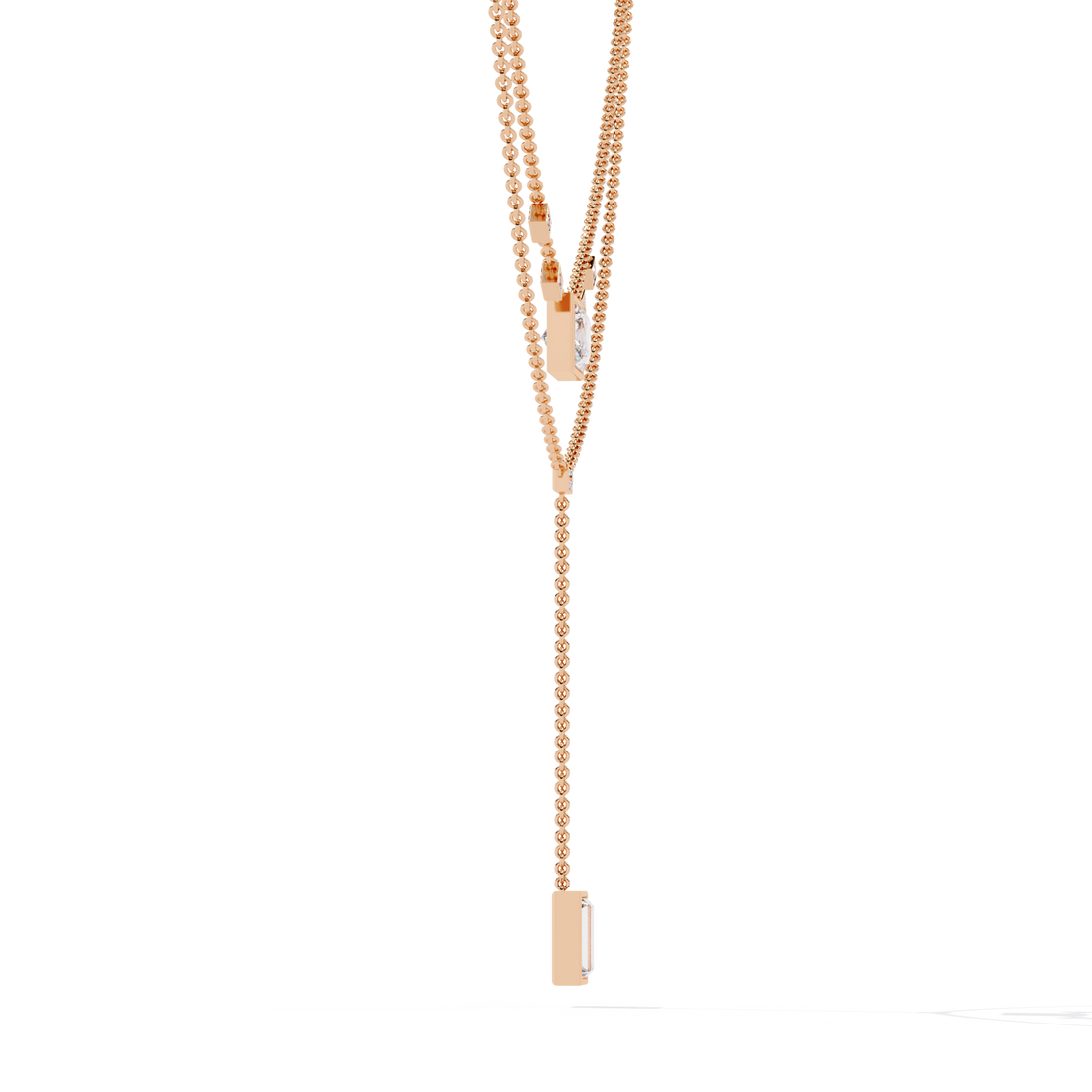 Layered Geometric Necklace with Princess and Baguette Cut lab grown Diamonds