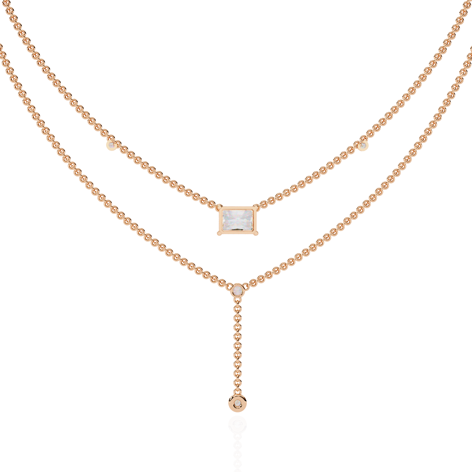 Elegant Layered Necklace with Lab Grown Radiant & Round Cut Diamonds