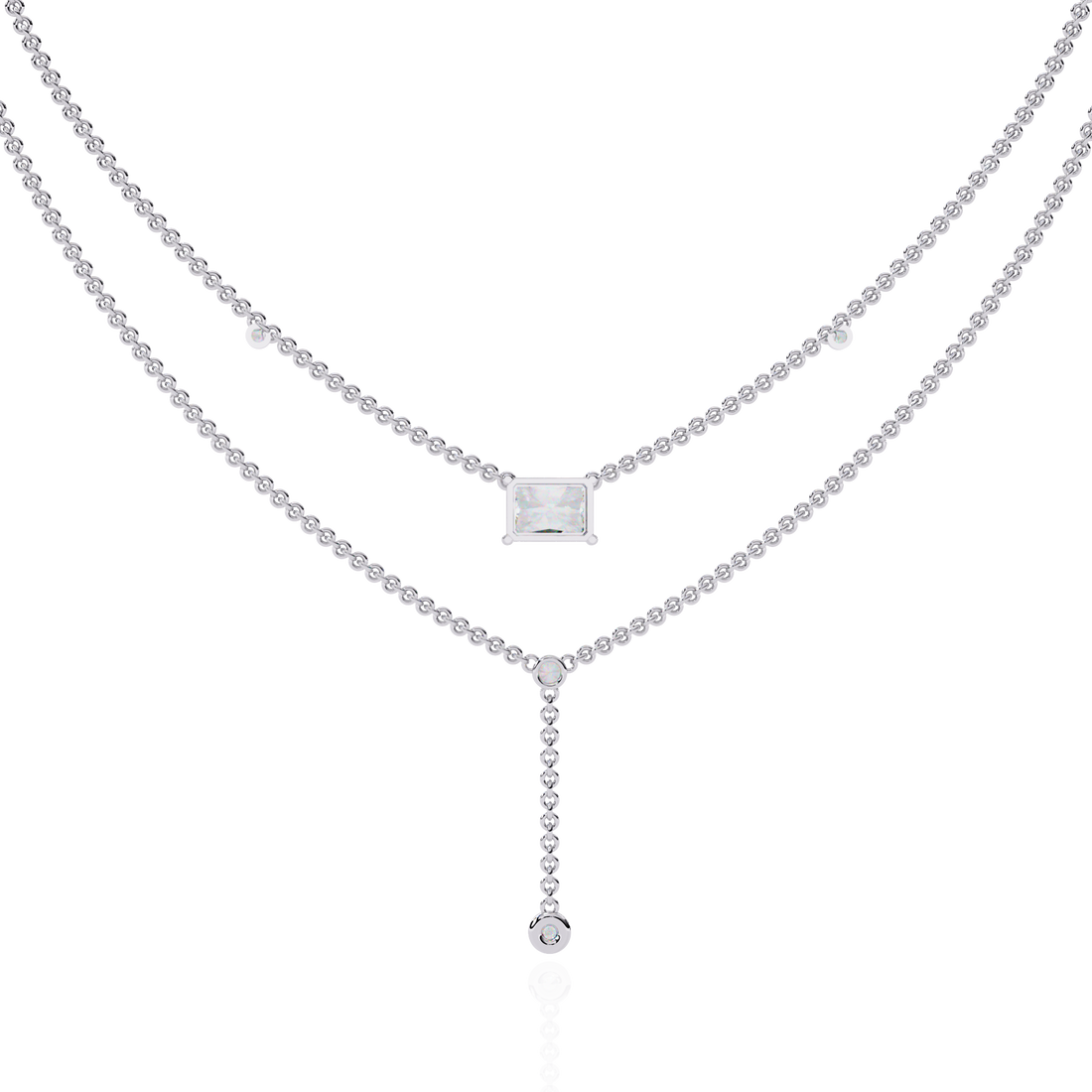Elegant Layered Necklace with Lab Grown Radiant & Round Cut Diamonds