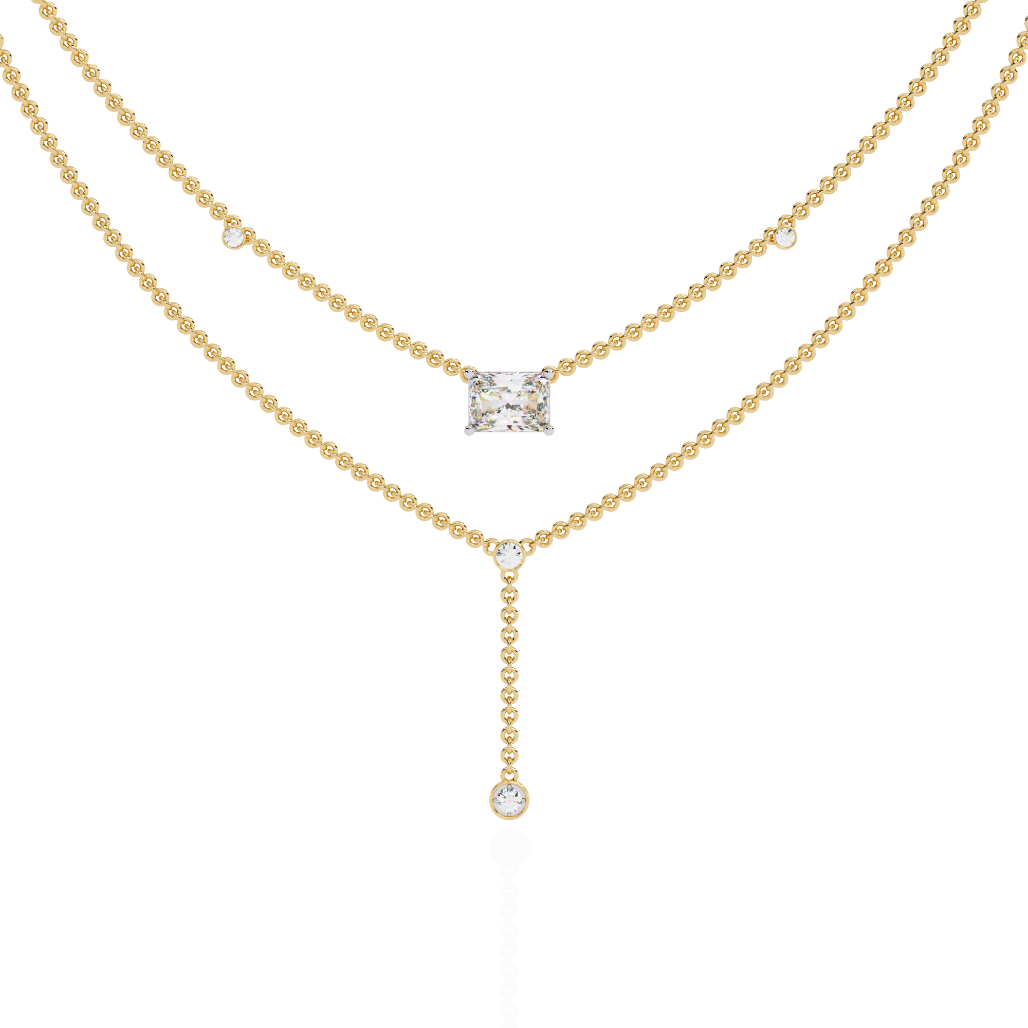 Elegant Layered Necklace with Lab Grown Radiant & Round Cut Diamonds