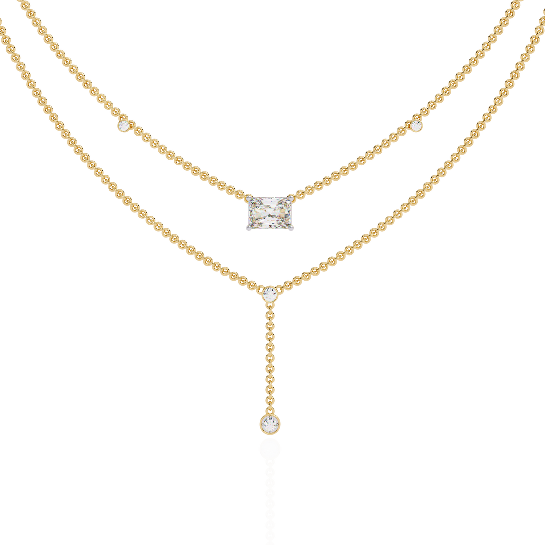Elegant Layered Necklace with Lab Grown Radiant & Round Cut Diamonds