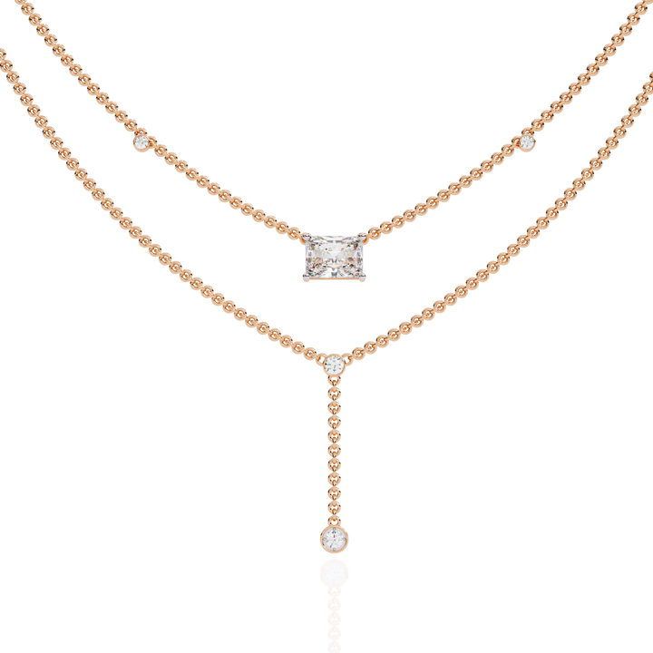Elegant Layered Necklace with Lab Grown Radiant & Round Cut Diamonds