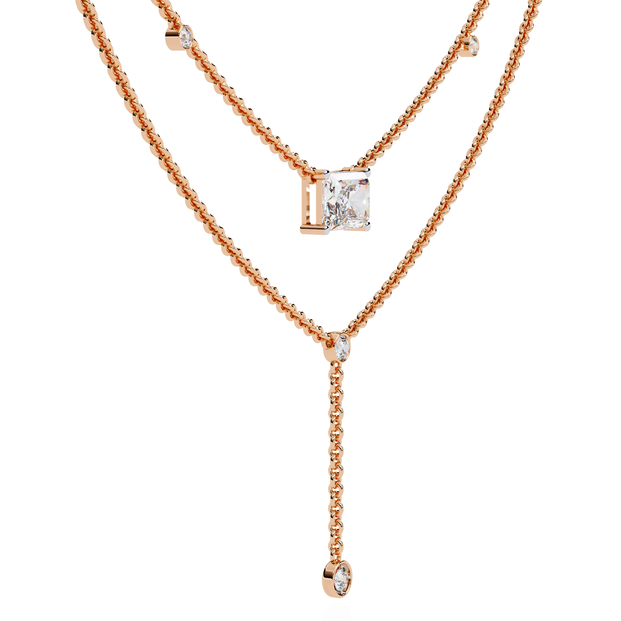 Elegant Layered Necklace with Lab Grown Radiant & Round Cut Diamonds