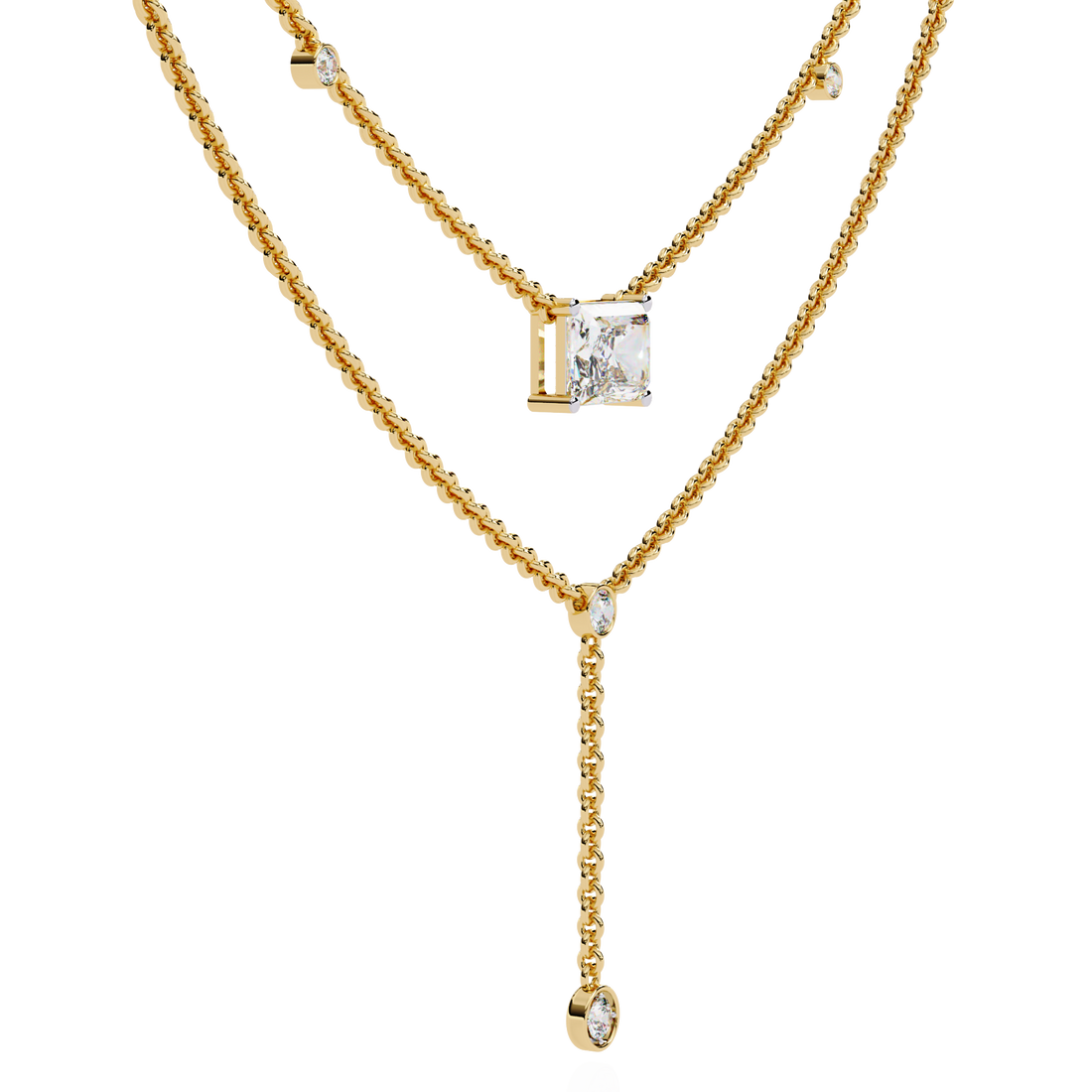 Elegant Layered Necklace with Lab Grown Radiant & Round Cut Diamonds