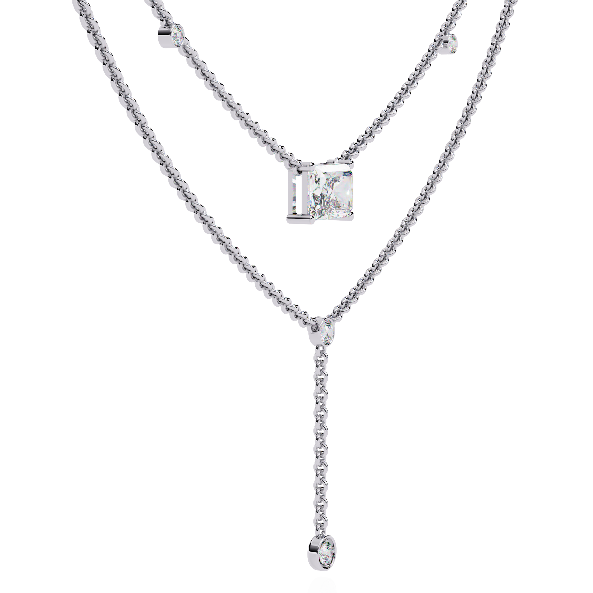 Elegant Layered Necklace with Lab Grown Radiant & Round Cut Diamonds