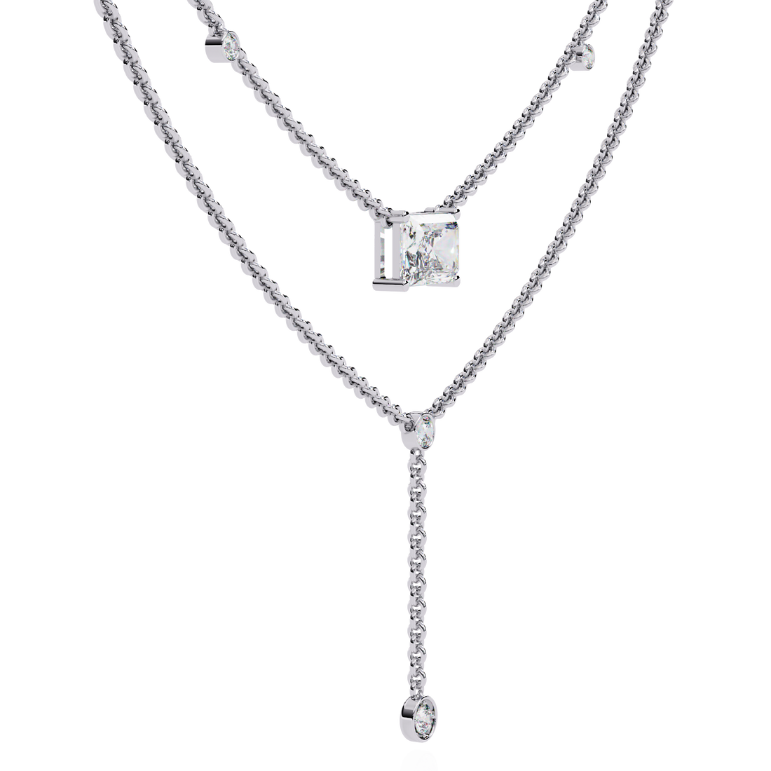 Elegant Layered Necklace with Lab Grown Radiant & Round Cut Diamonds