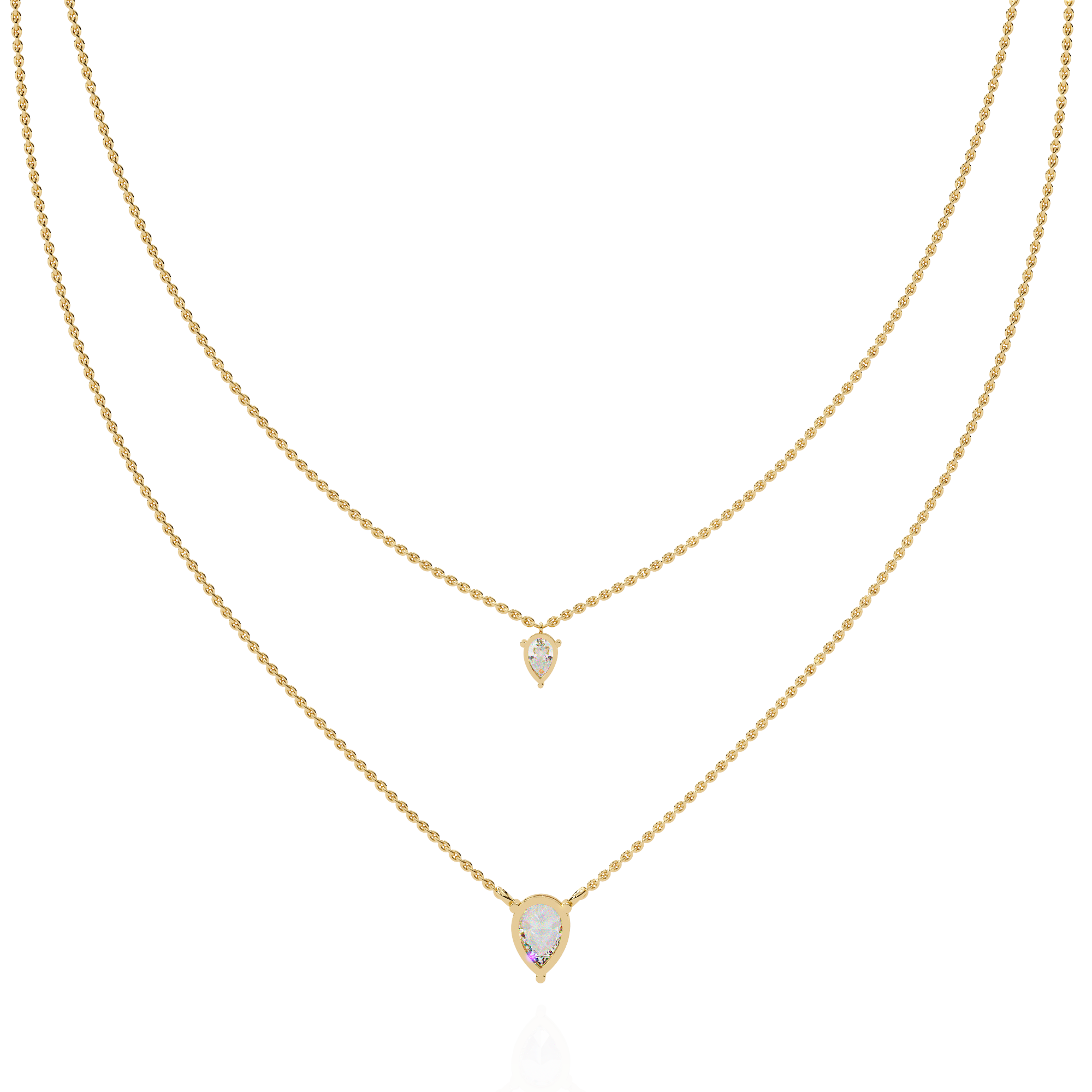 Lab Grown Diamond Pear Pendant Necklace – Gold Double Layer Design