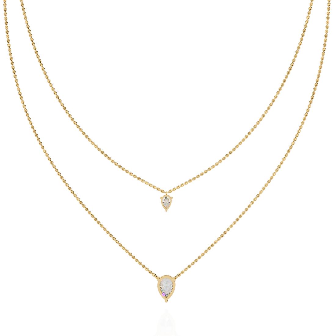 Lab Grown Diamond Pear Pendant Necklace – Gold Double Layer Design