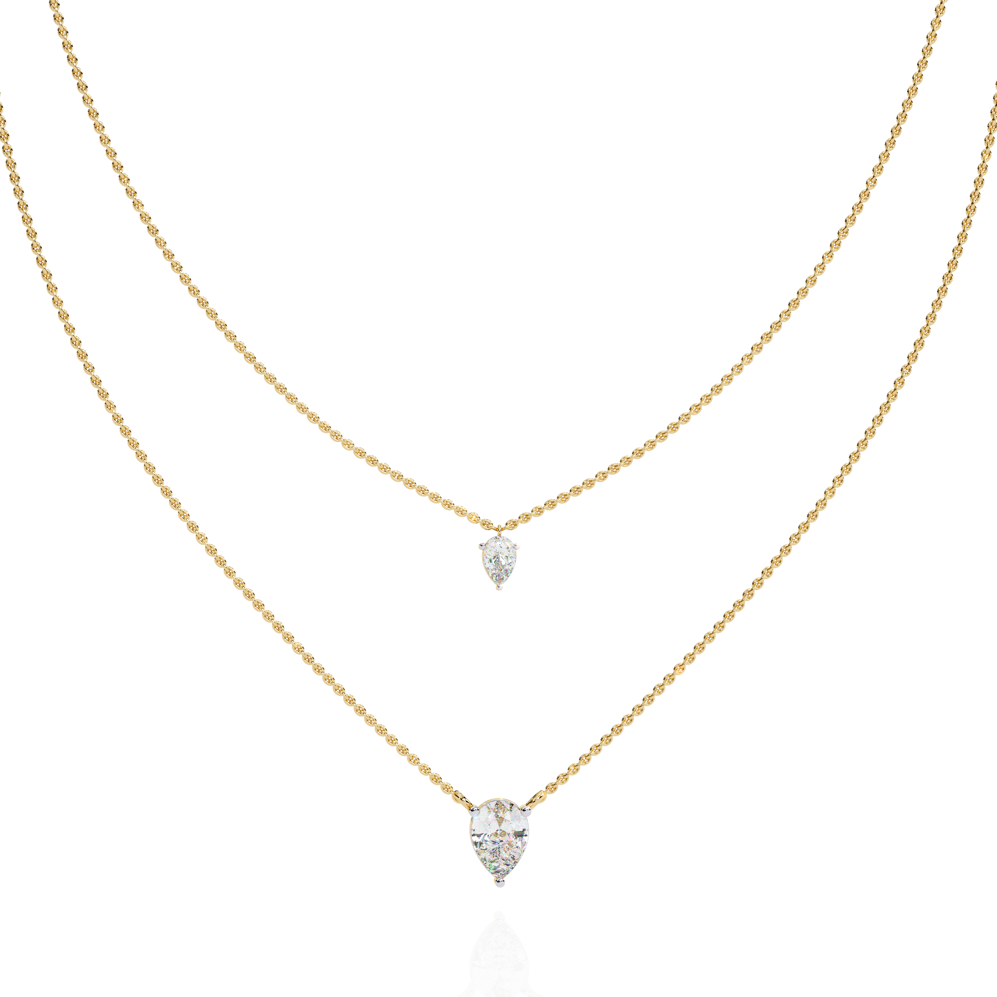 Lab Grown Diamond Pear Pendant Necklace – Gold Double Layer Design