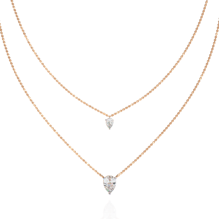 Lab Grown Diamond Pear Pendant Necklace – Gold Double Layer Design