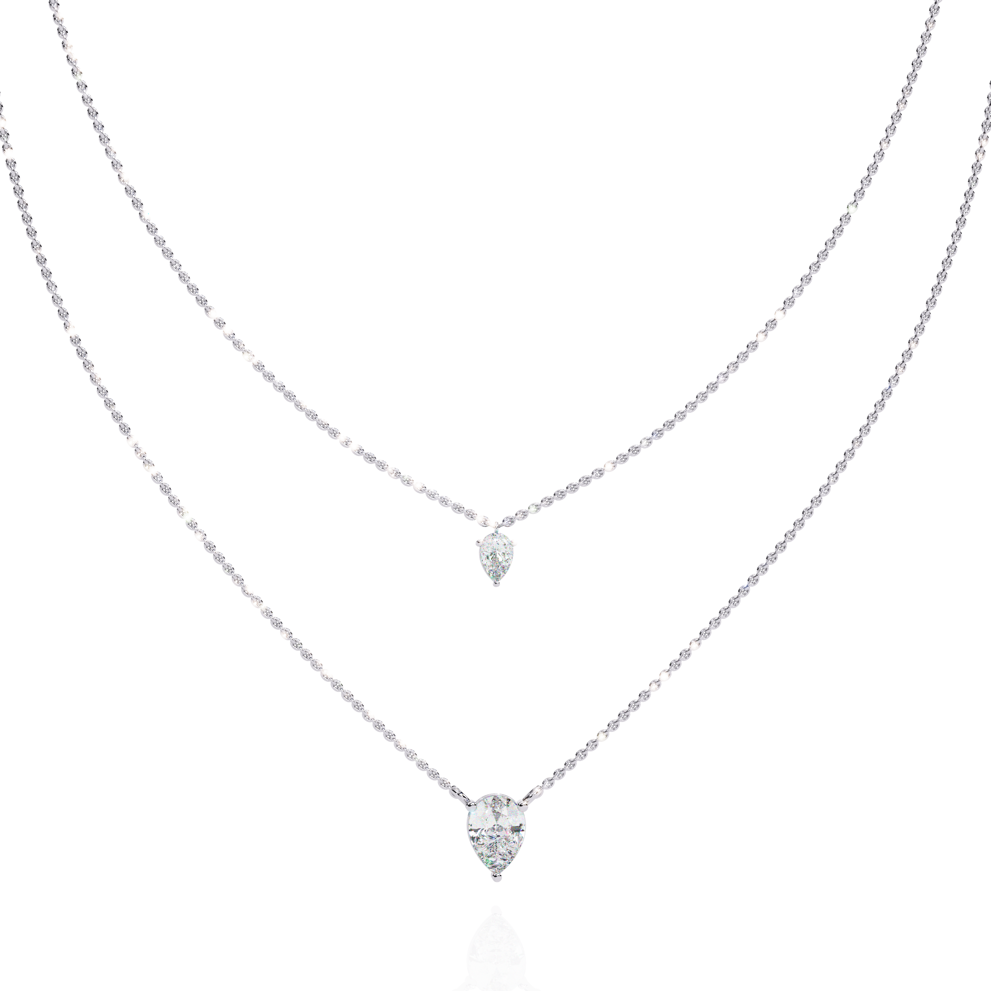 Lab Grown Diamond Pear Pendant Necklace – Gold Double Layer Design