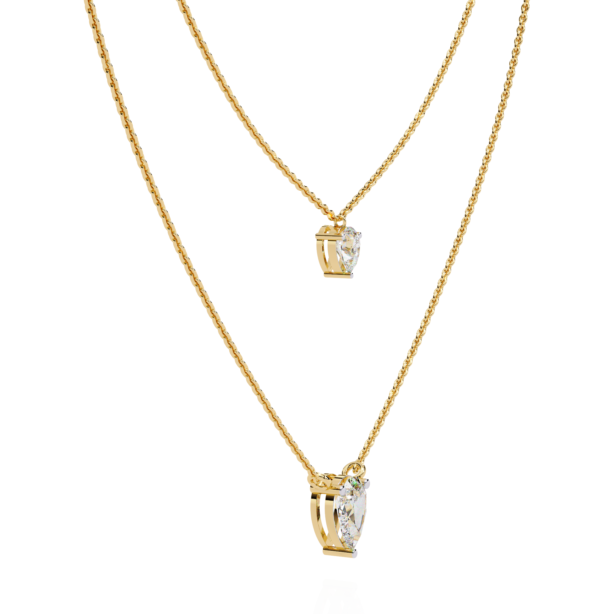 Lab Grown Diamond Pear Pendant Necklace – Gold Double Layer Design