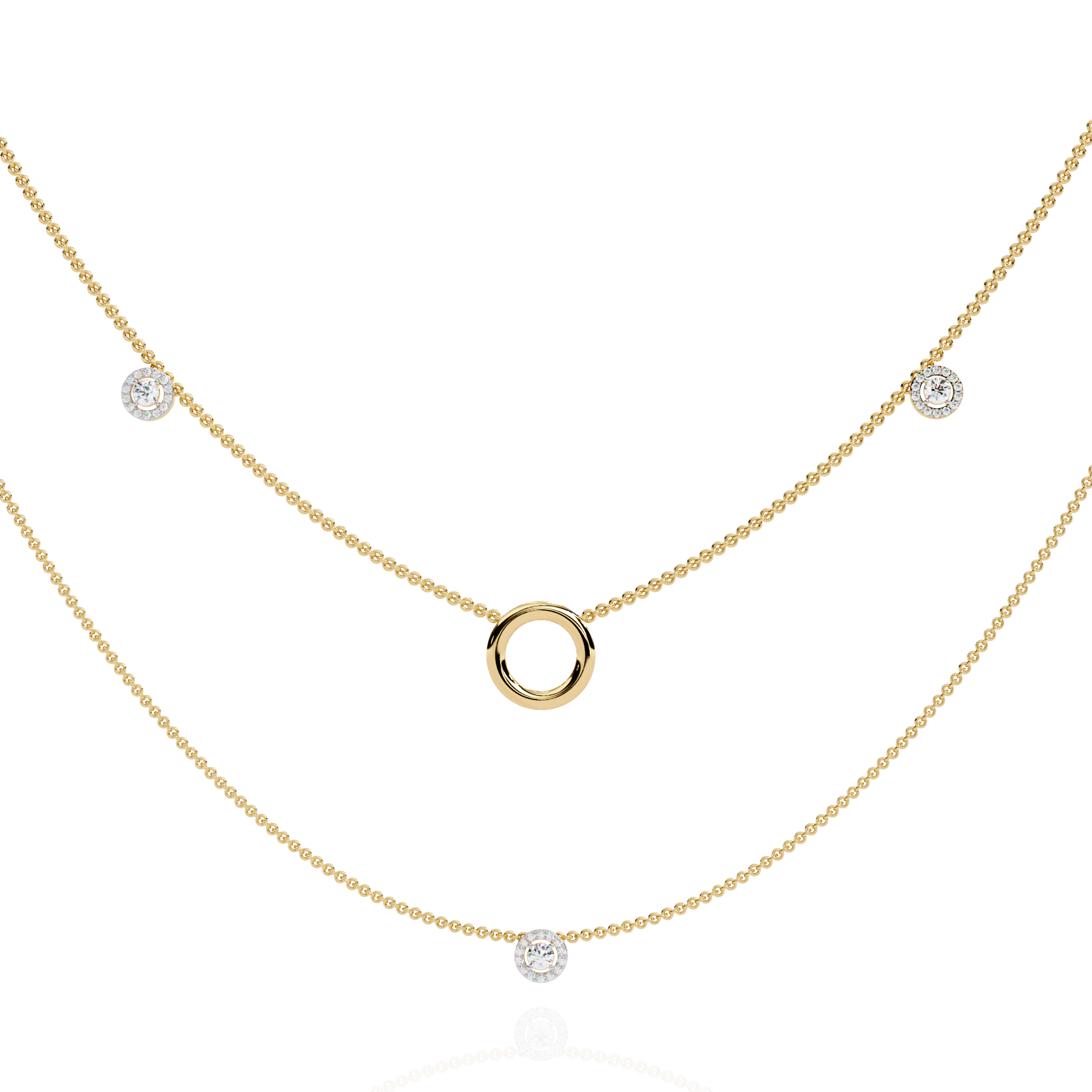 Lab Grown Diamond Layered Necklace – Gold Bezel & Circle Pendant