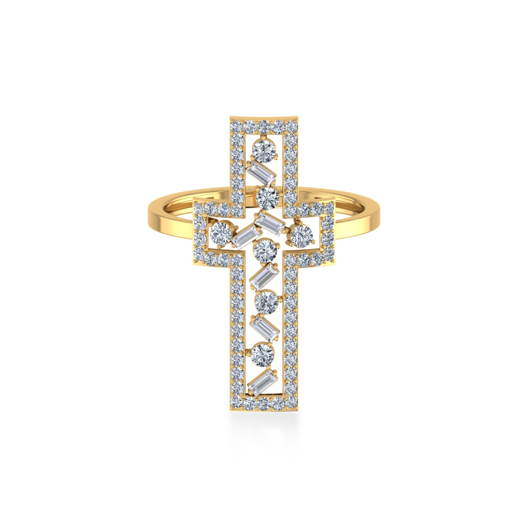 Open Cross Baguette & Round Lab Diamond Ring