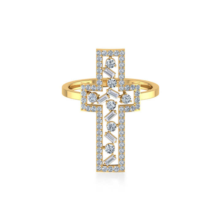 Open Cross Baguette & Round Lab Diamond Ring