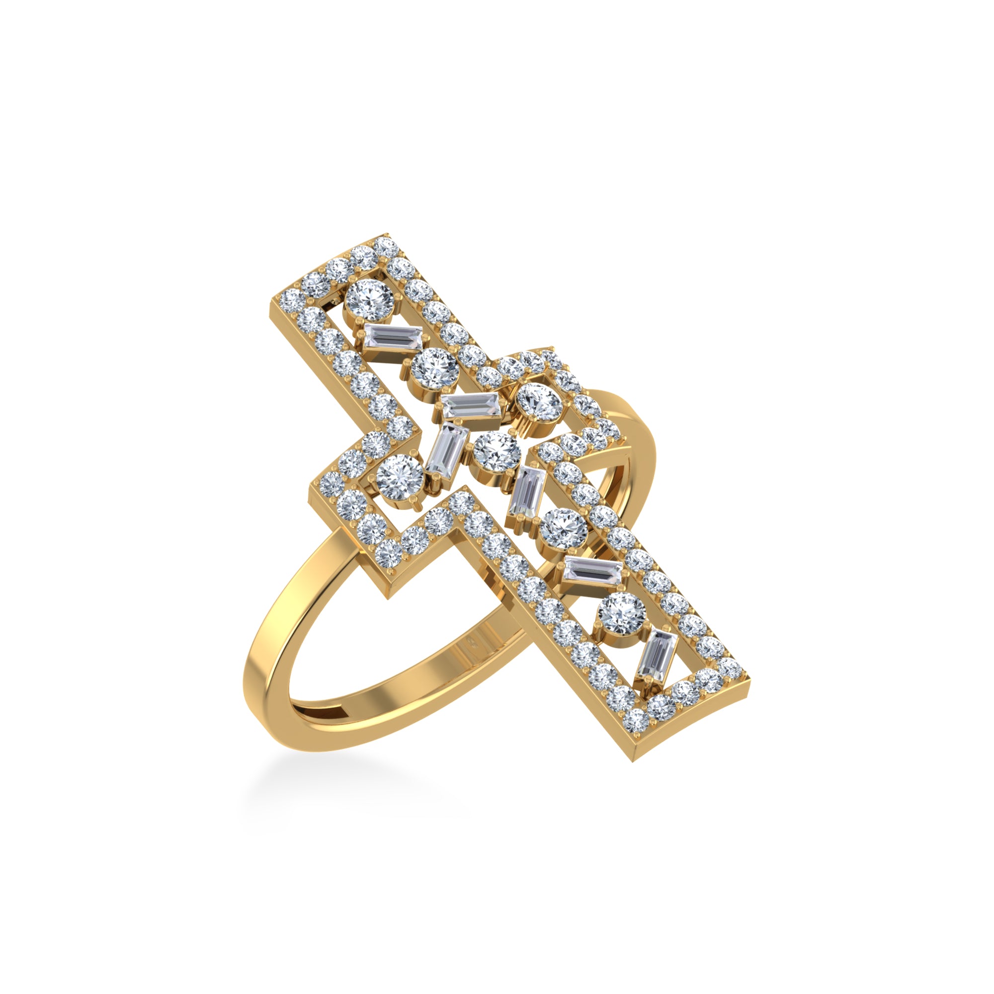 Open Cross Baguette & Round Lab Diamond Ring2