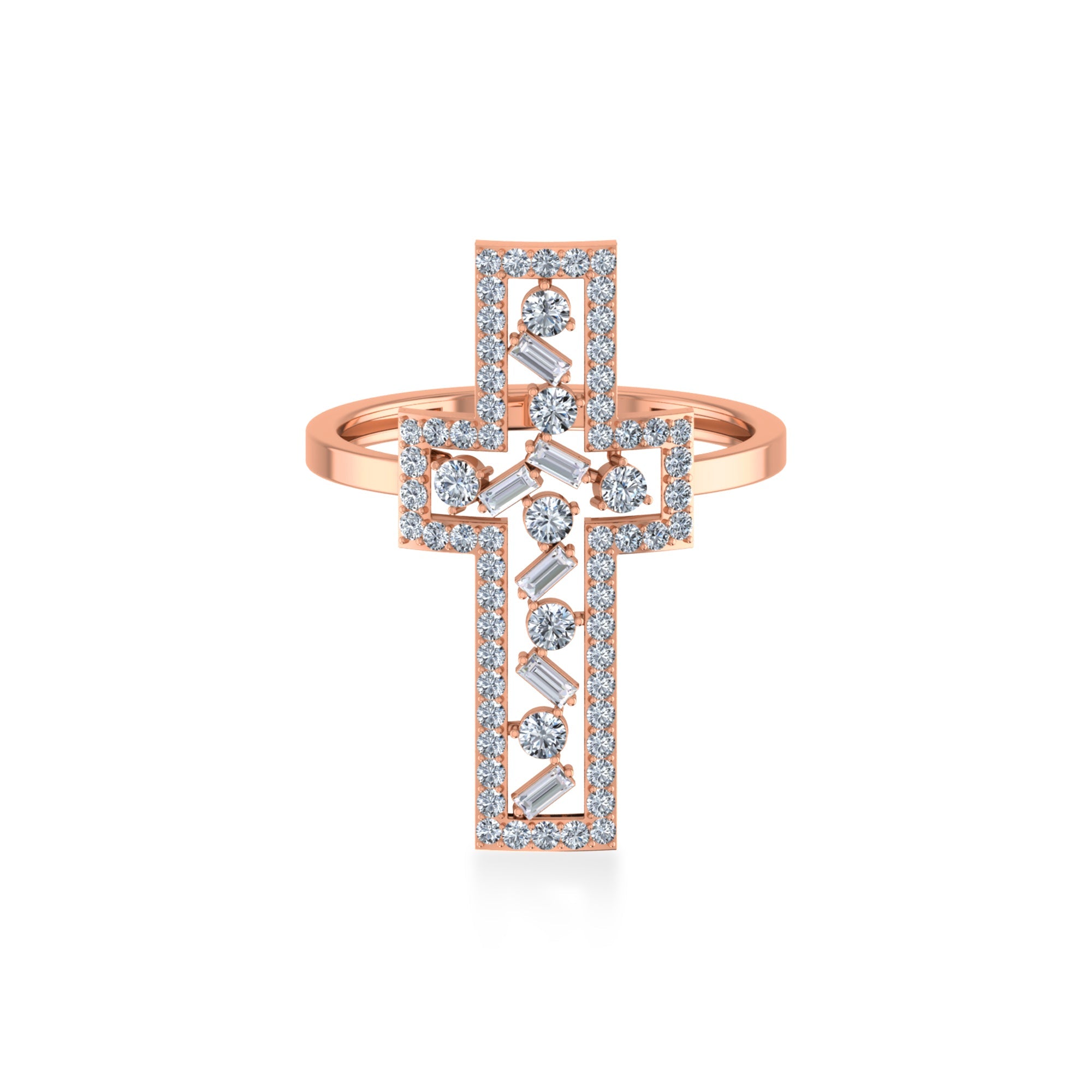 Open Cross Baguette & Round Lab Diamond Ring5