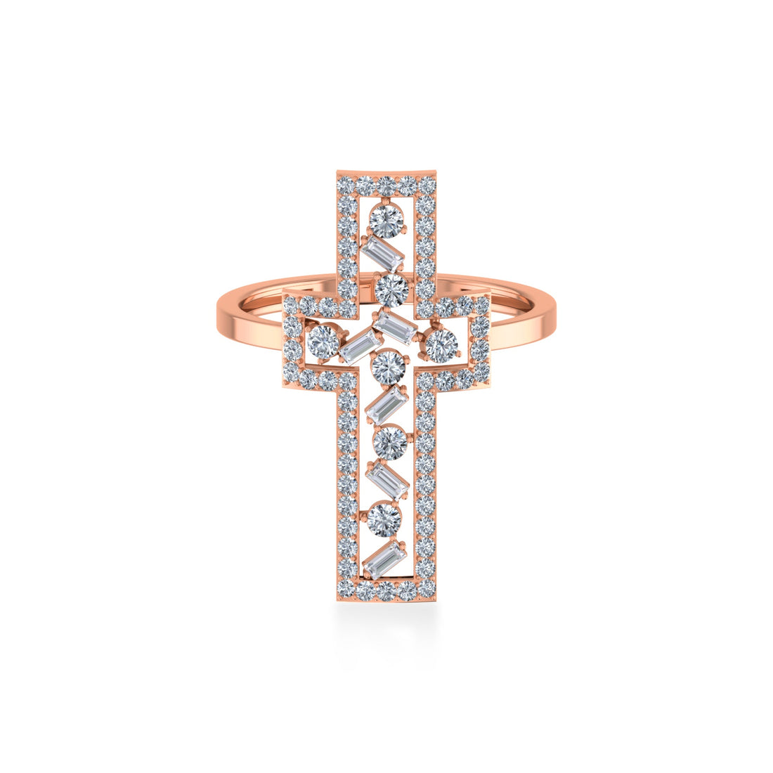 Open Cross Baguette & Round Lab Diamond Ring5