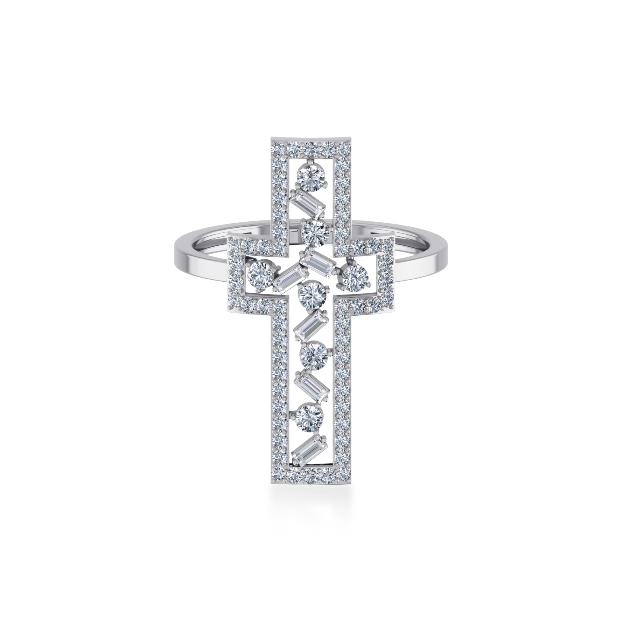 Open Cross Baguette & Round Lab Diamond Ring7