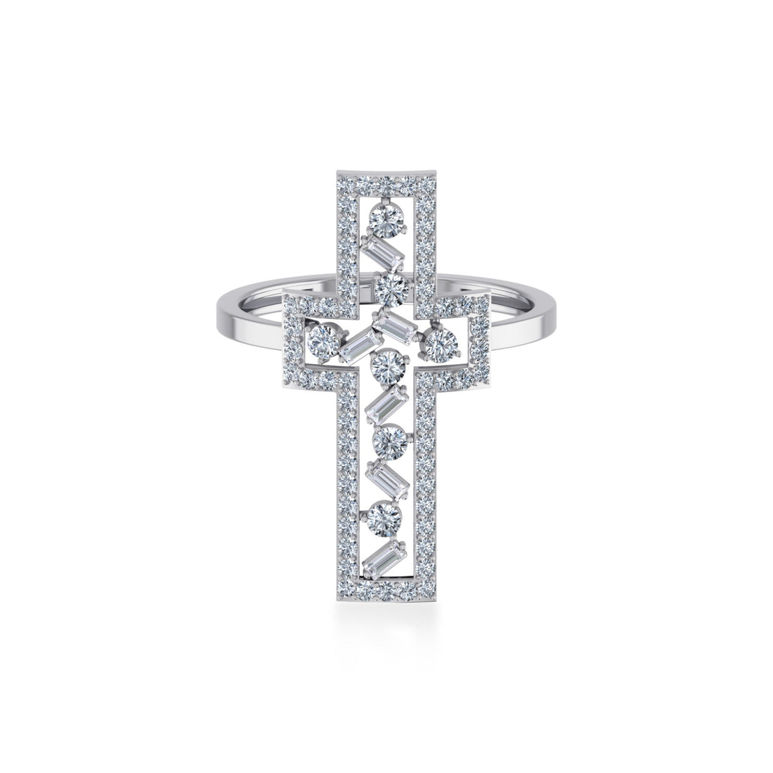 Open Cross Baguette & Round Lab Diamond Ring7