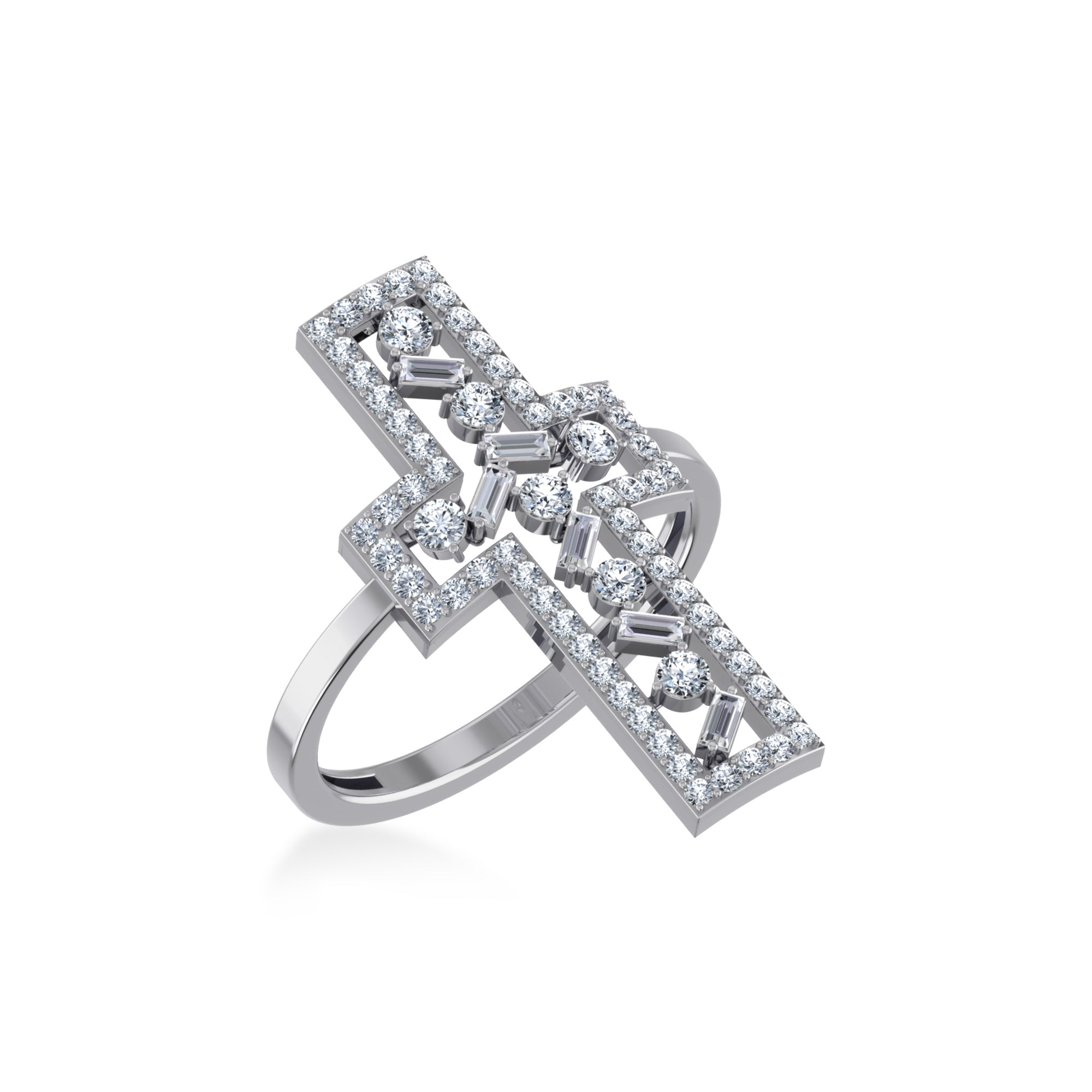 Open Cross Baguette & Round Lab Diamond Ring8