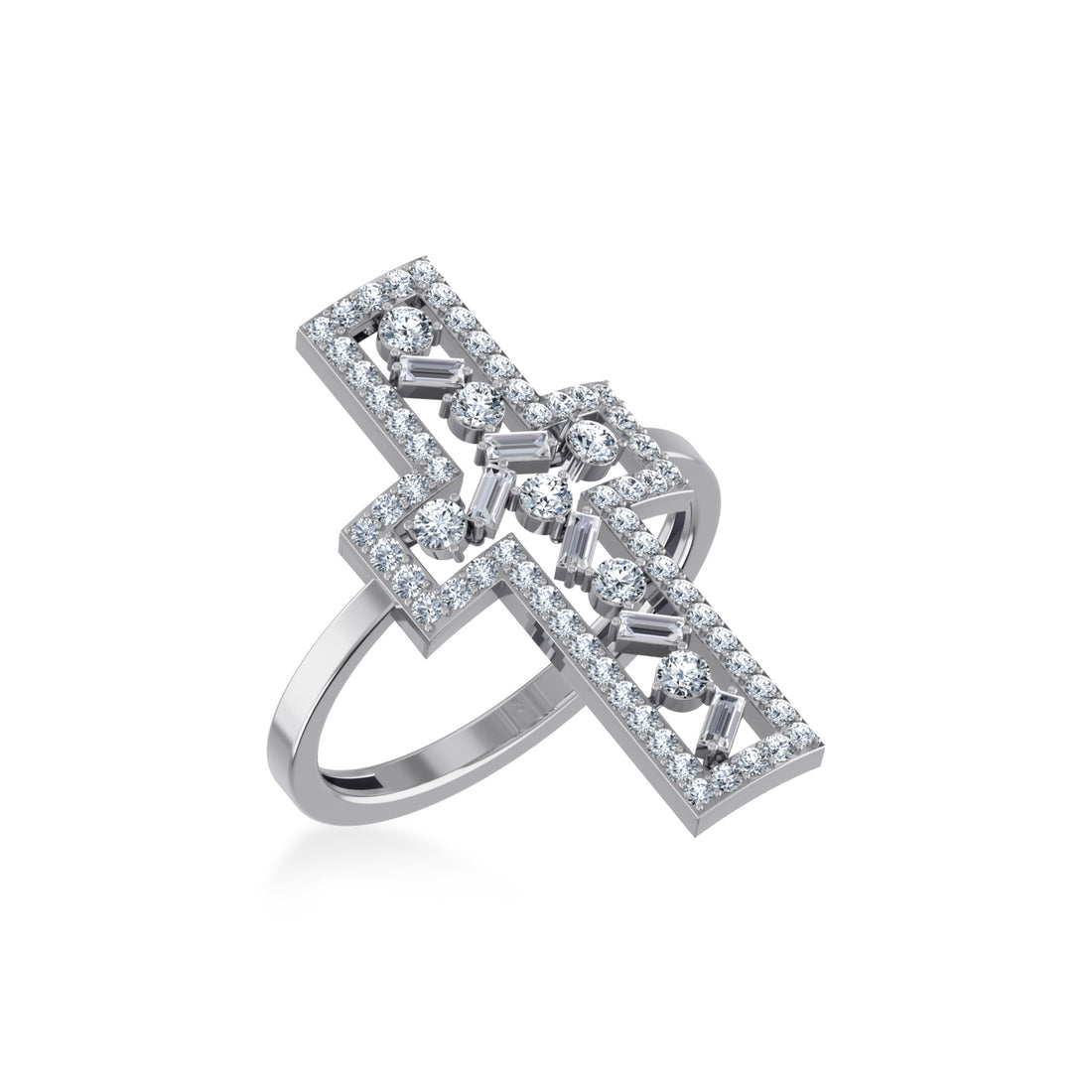 Open Cross Baguette & Round Lab Diamond Ring8