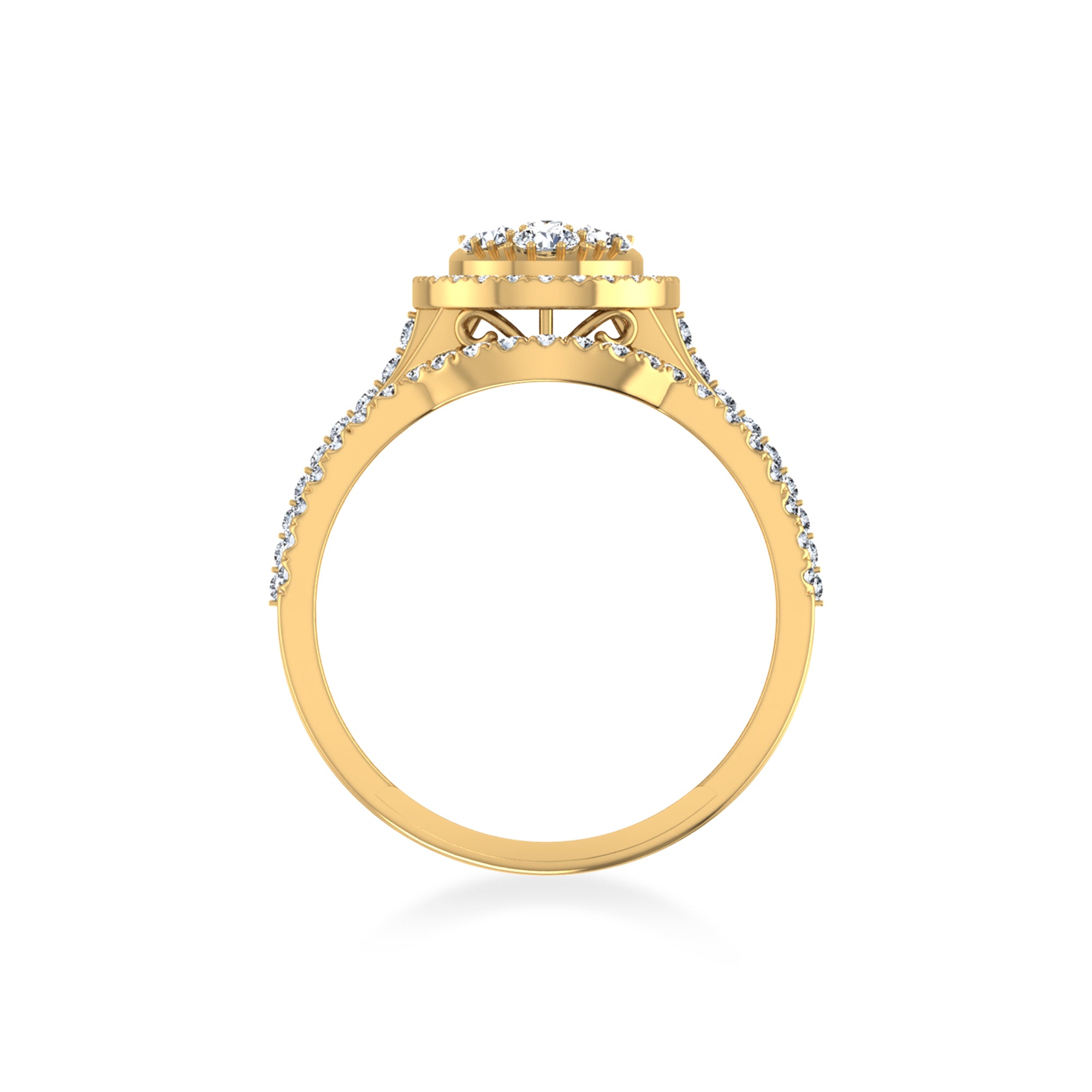 Oval Floral Halo Lab Diamond Ring with Baguette Bands 3
