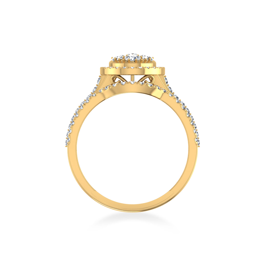 Oval Floral Halo Lab Diamond Ring with Baguette Bands 3