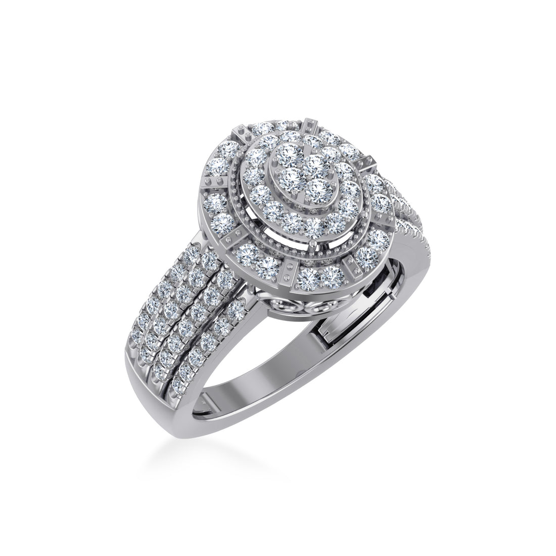 Oval Lab Diamond Ring with Triple Row Band 8