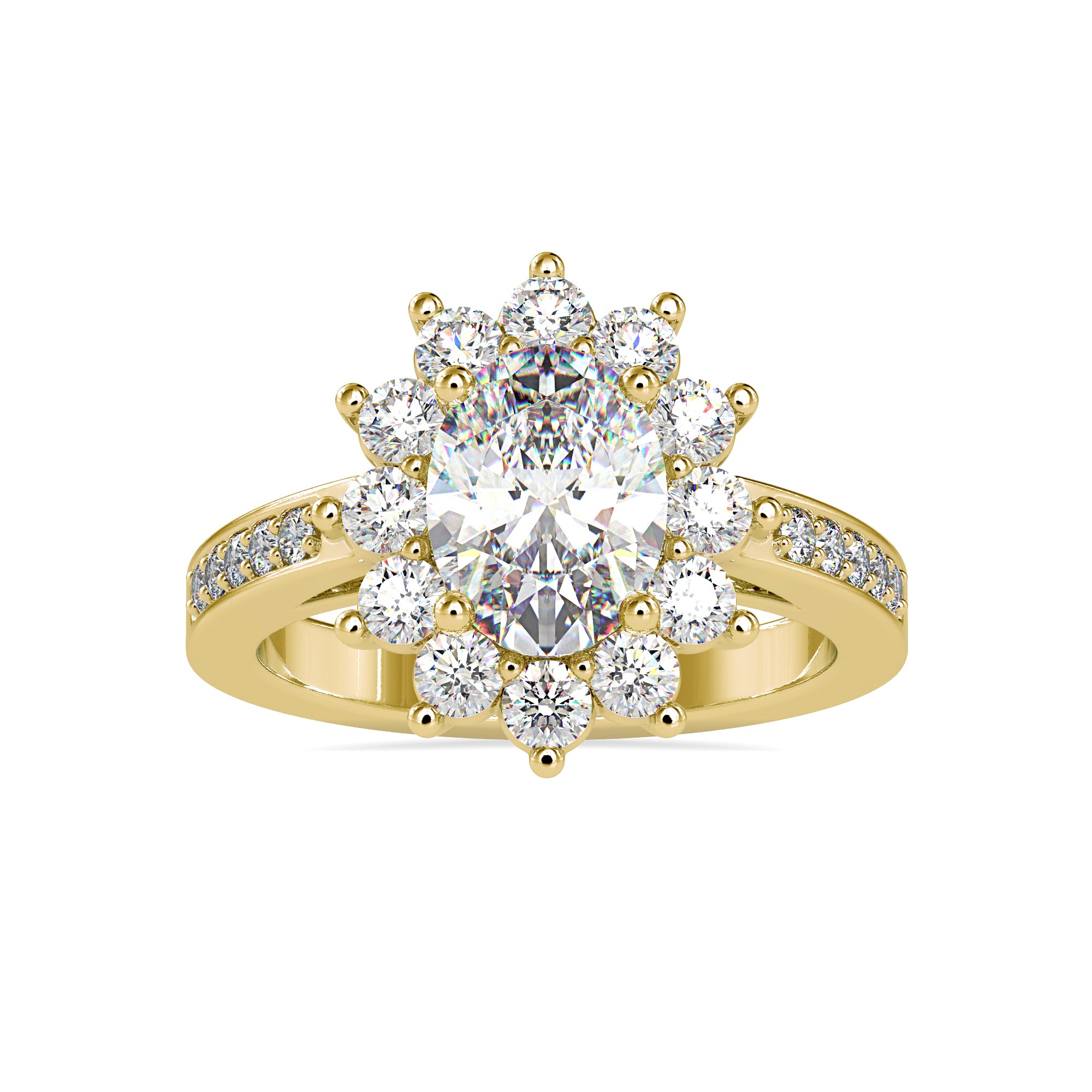 Oval Lab Grown Diamond Halo Ring with Side Stones