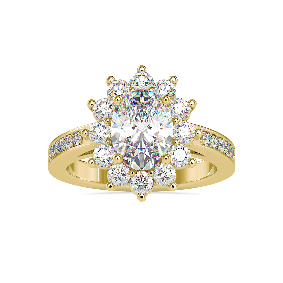 Oval Lab Grown Diamond Halo Ring with Side Stones