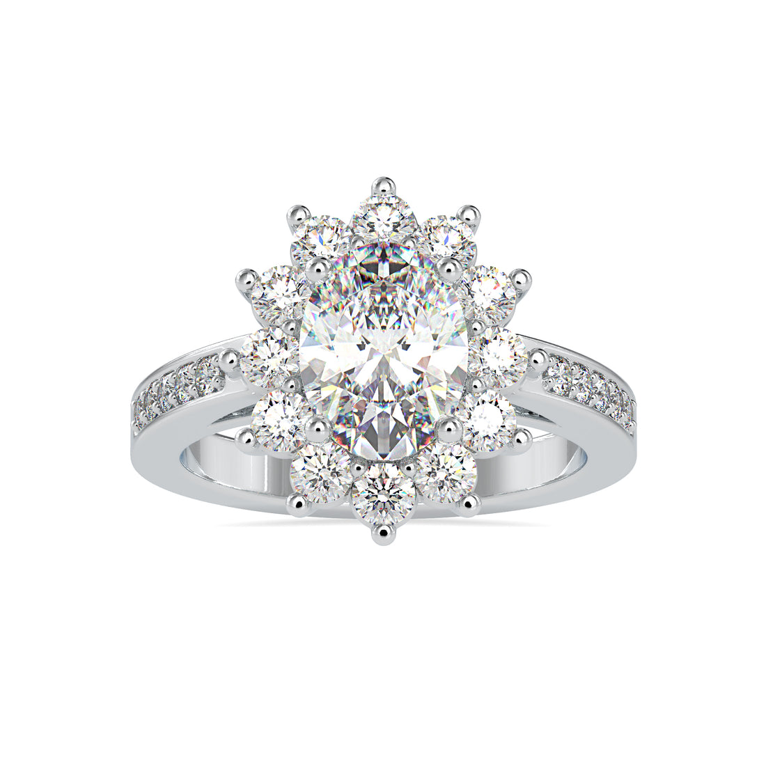 Oval Lab Grown Diamond Halo Ring with Side Stones 4