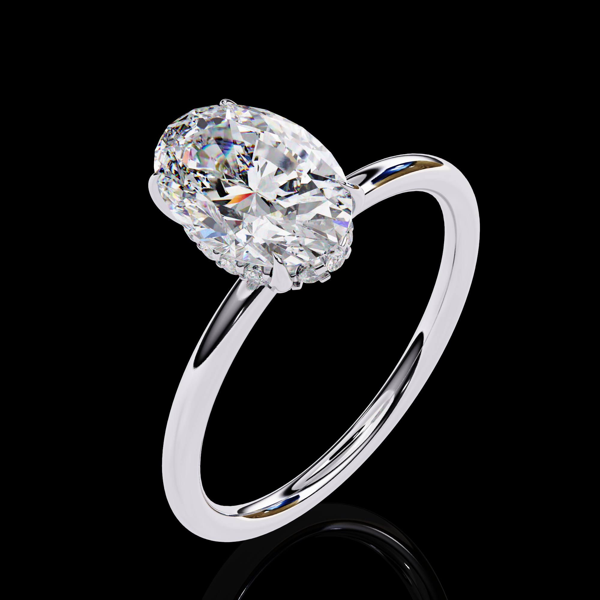 Oval Solitaire Halo Lab Grown Ring