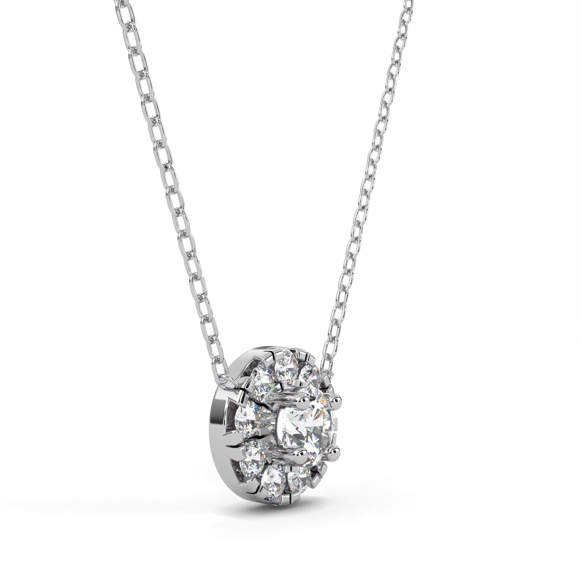 Serene Halo Diamond Pendant  In 925 Silver