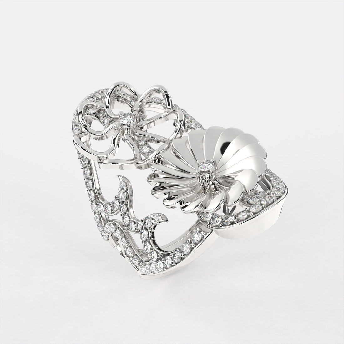 Party Floral Diamond Ring in 925 Silver