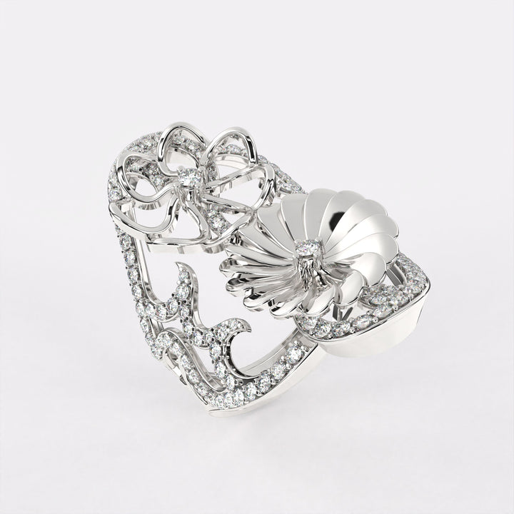 Party Floral Diamond Ring in 925 Silver