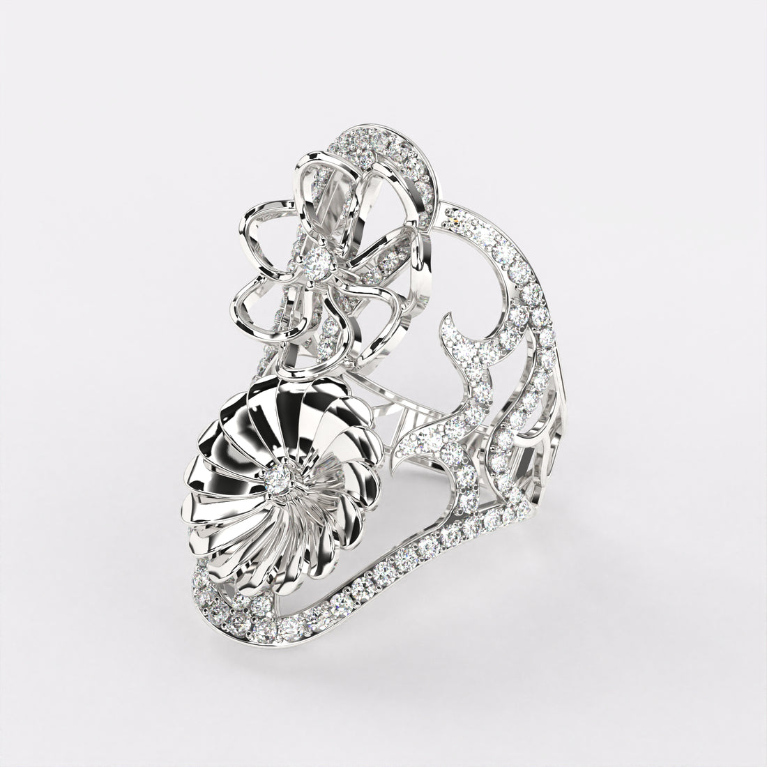 Party Floral Diamond Ring in 925 Silver