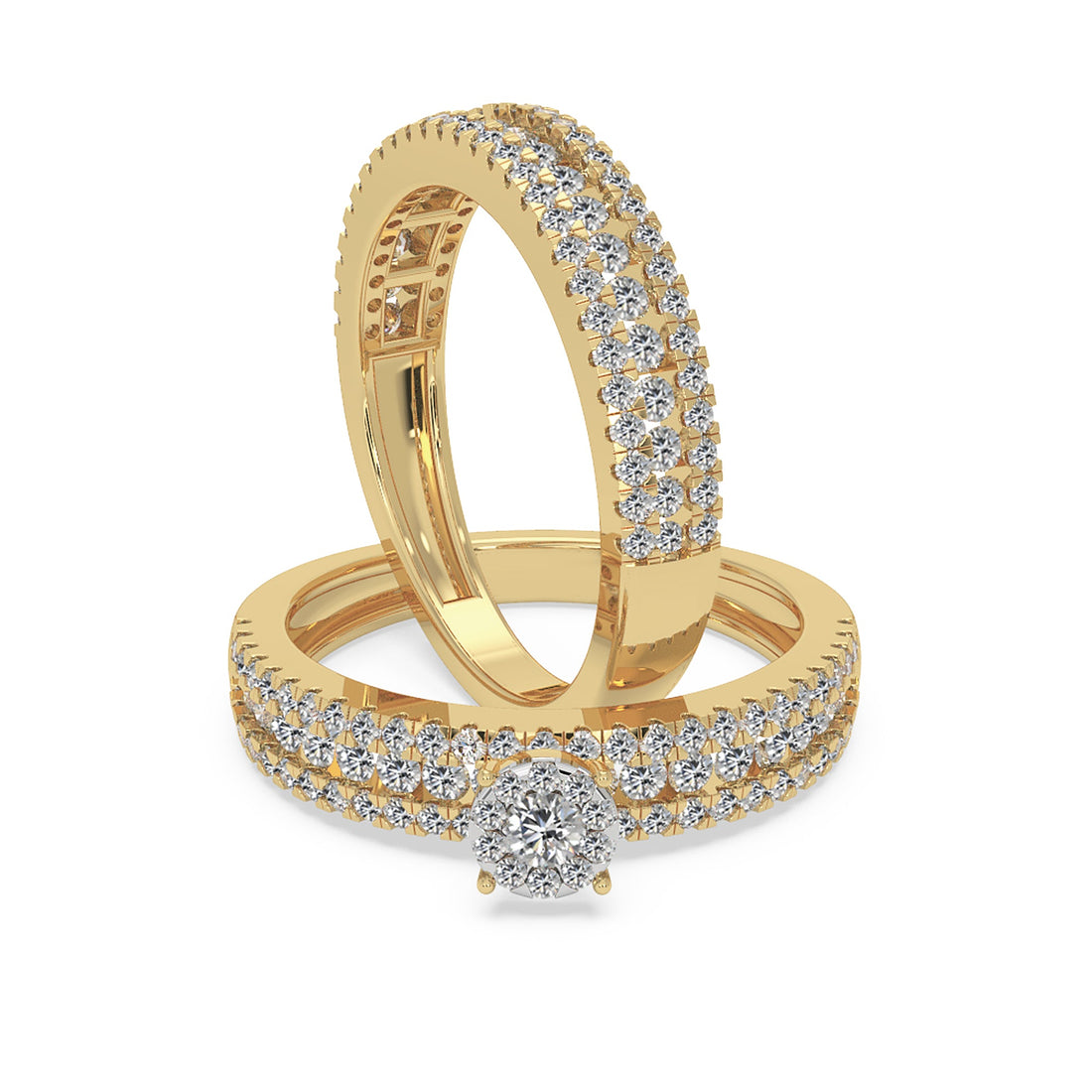 Pavé Multi-Band Lab Grown Diamond Statement Ring with Center Cluster
