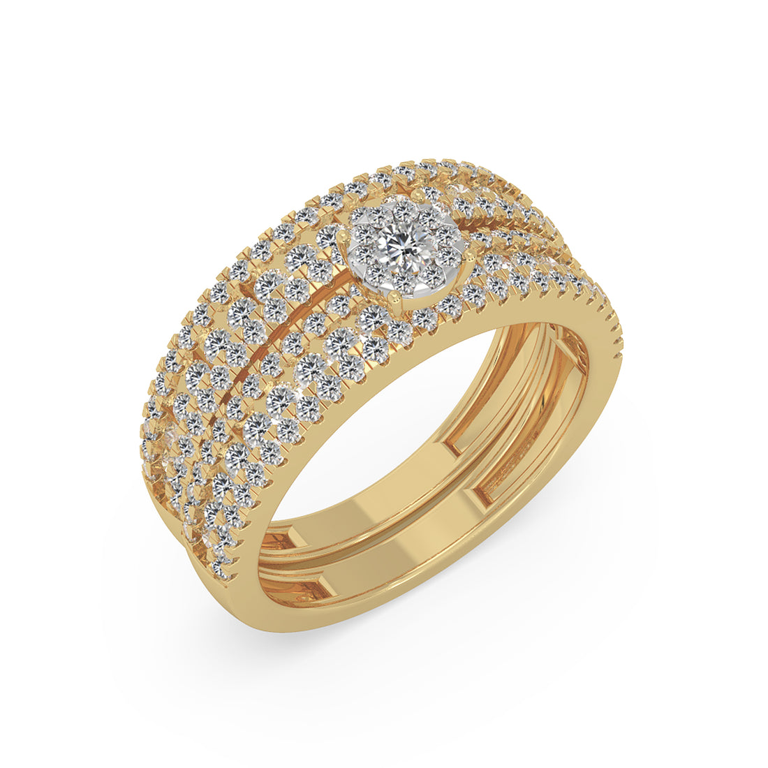 Pavé Multi-Band Lab Grown Diamond Statement Ring with Center Cluster