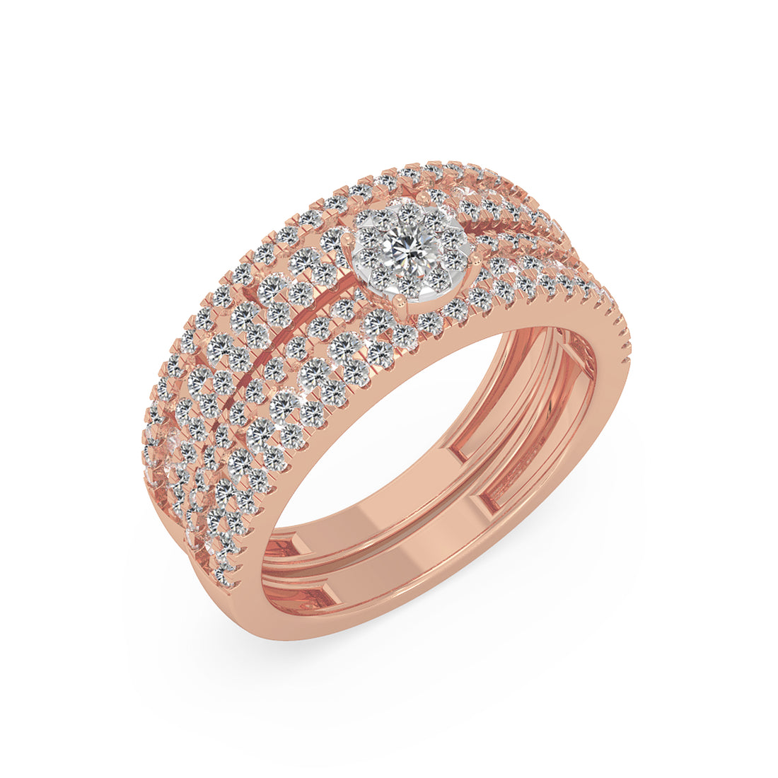 Pavé Multi-Band Lab Grown Diamond Statement Ring with Center Cluster