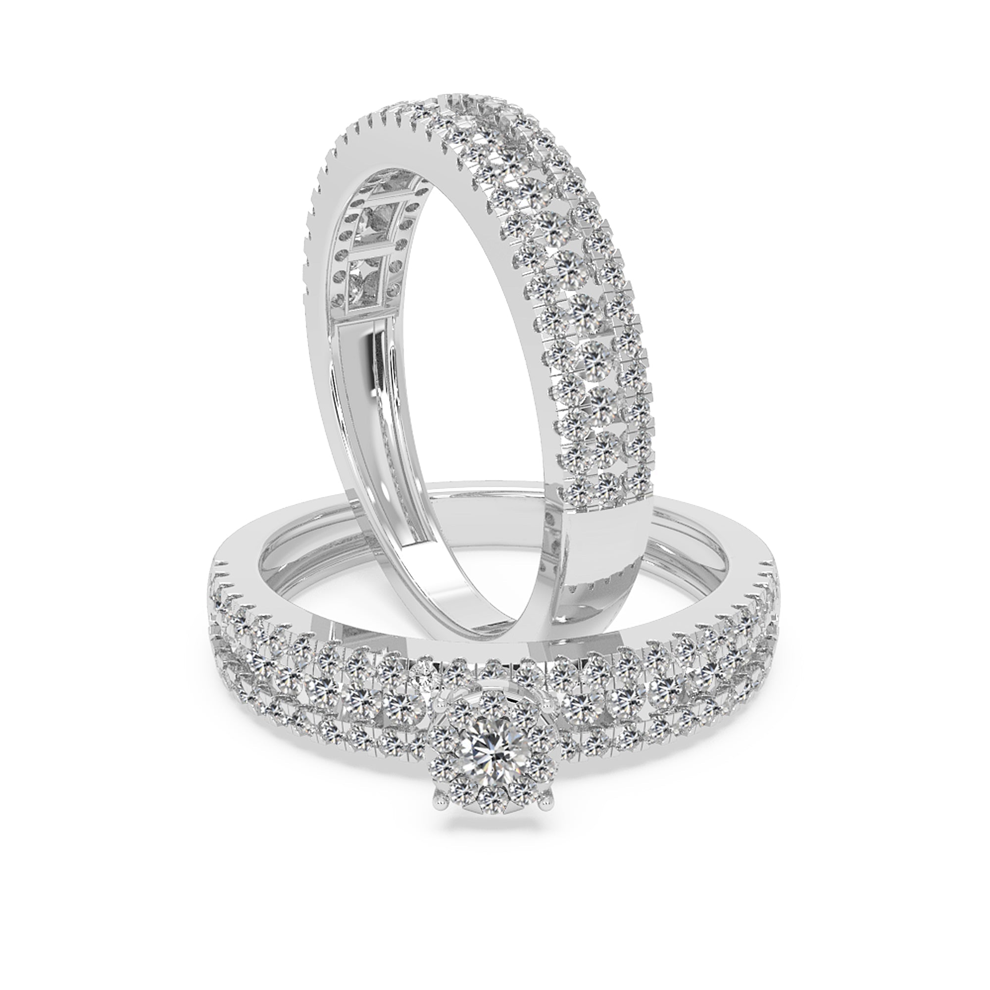 Pavé Multi-Band Lab Grown Diamond Statement Ring with Center Cluster