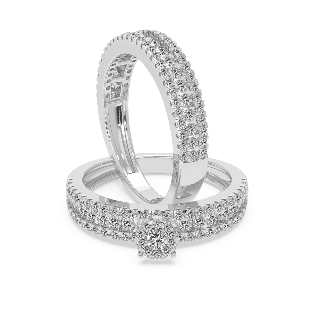 Pavé Multi-Band Lab Grown Diamond Statement Ring with Center Cluster