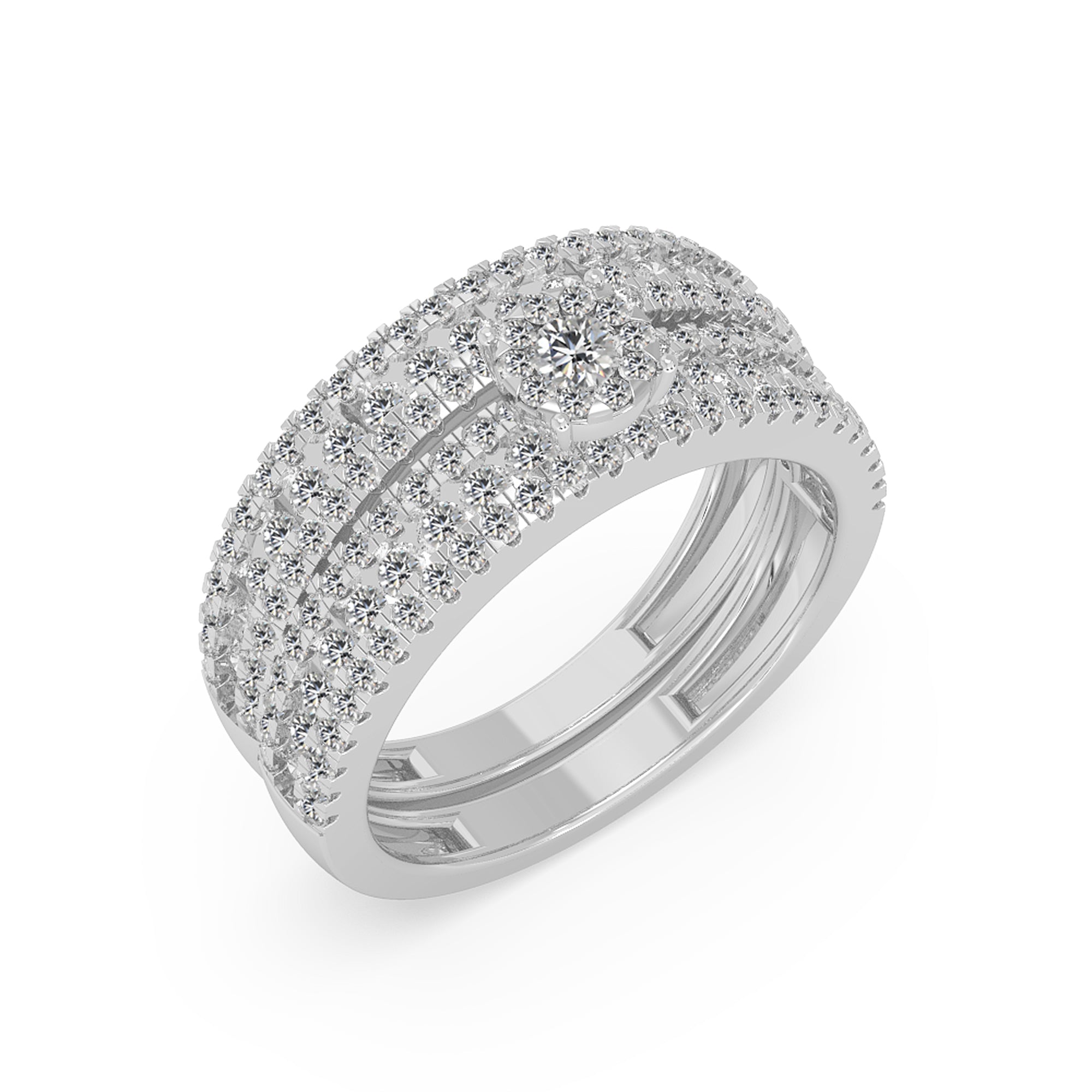 Pavé Multi-Band Lab Grown Diamond Statement Ring with Center Cluster