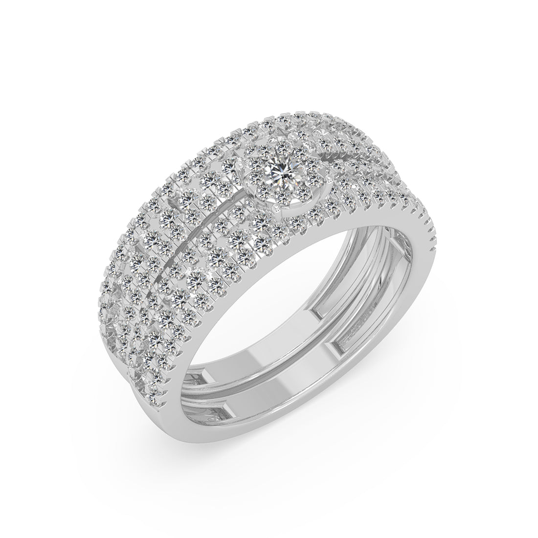 Pavé Multi-Band Lab Grown Diamond Statement Ring with Center Cluster