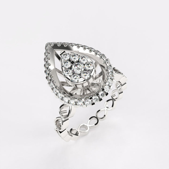 Pear Shape  Gold Diamond Ring in 925 Silver