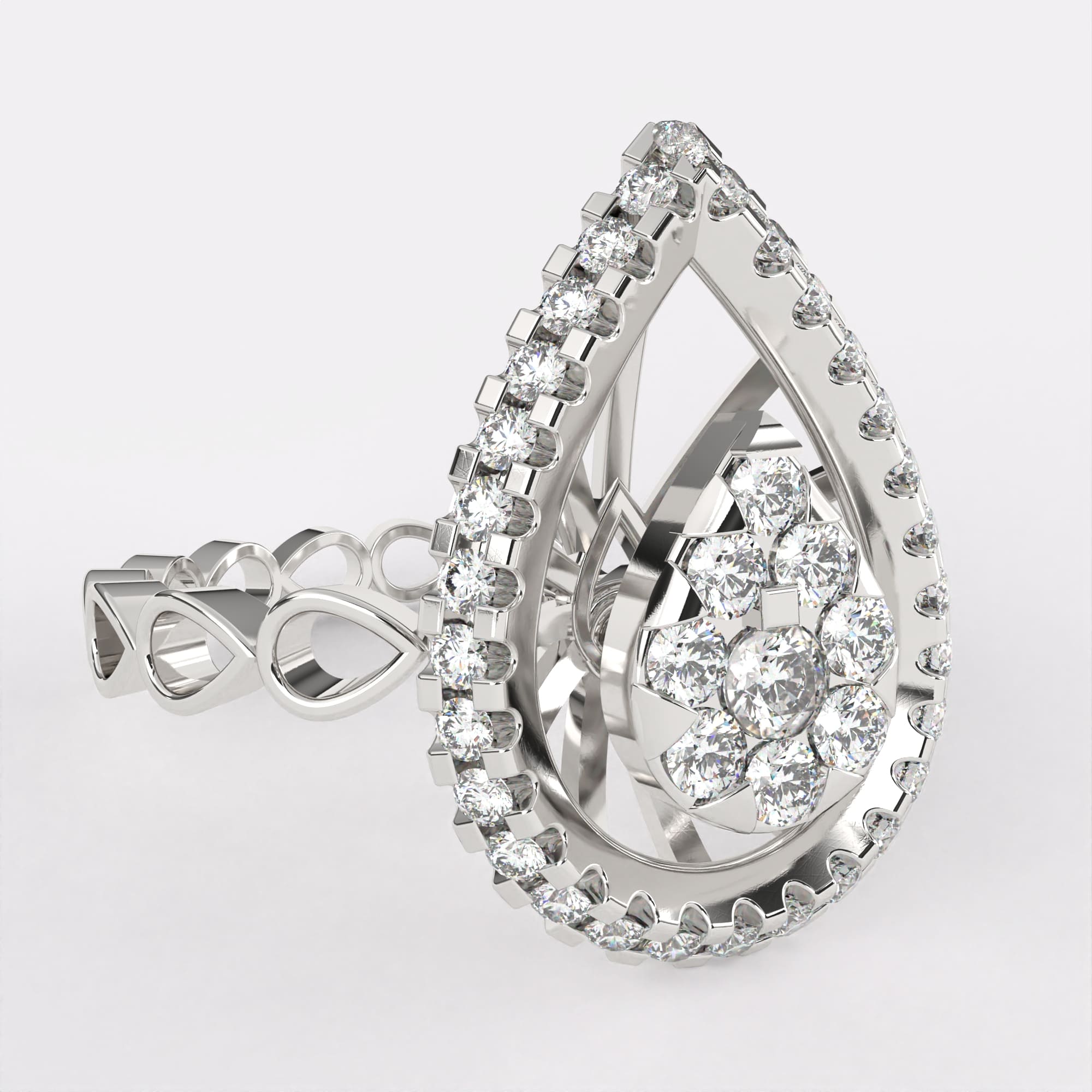 Pear Shape  Gold Diamond Ring in 925 Silver