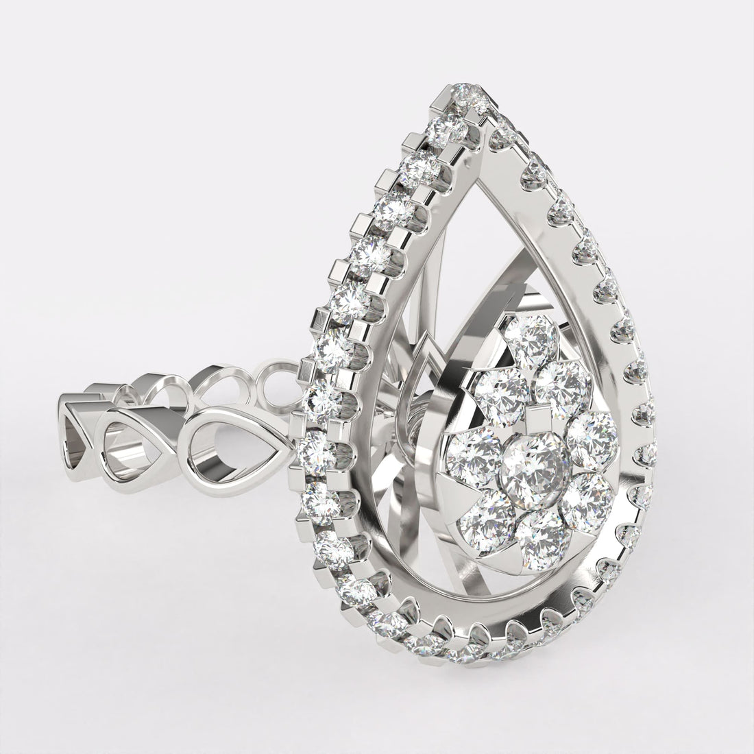 Pear Shape  Gold Diamond Ring in 925 Silver