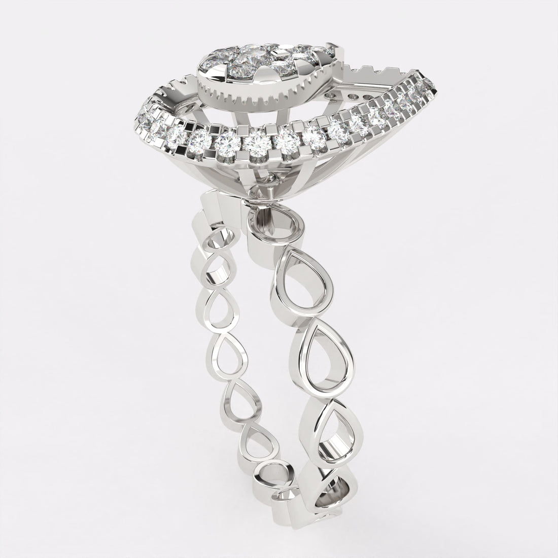 Pear Shape  Gold Diamond Ring in 925 Silver